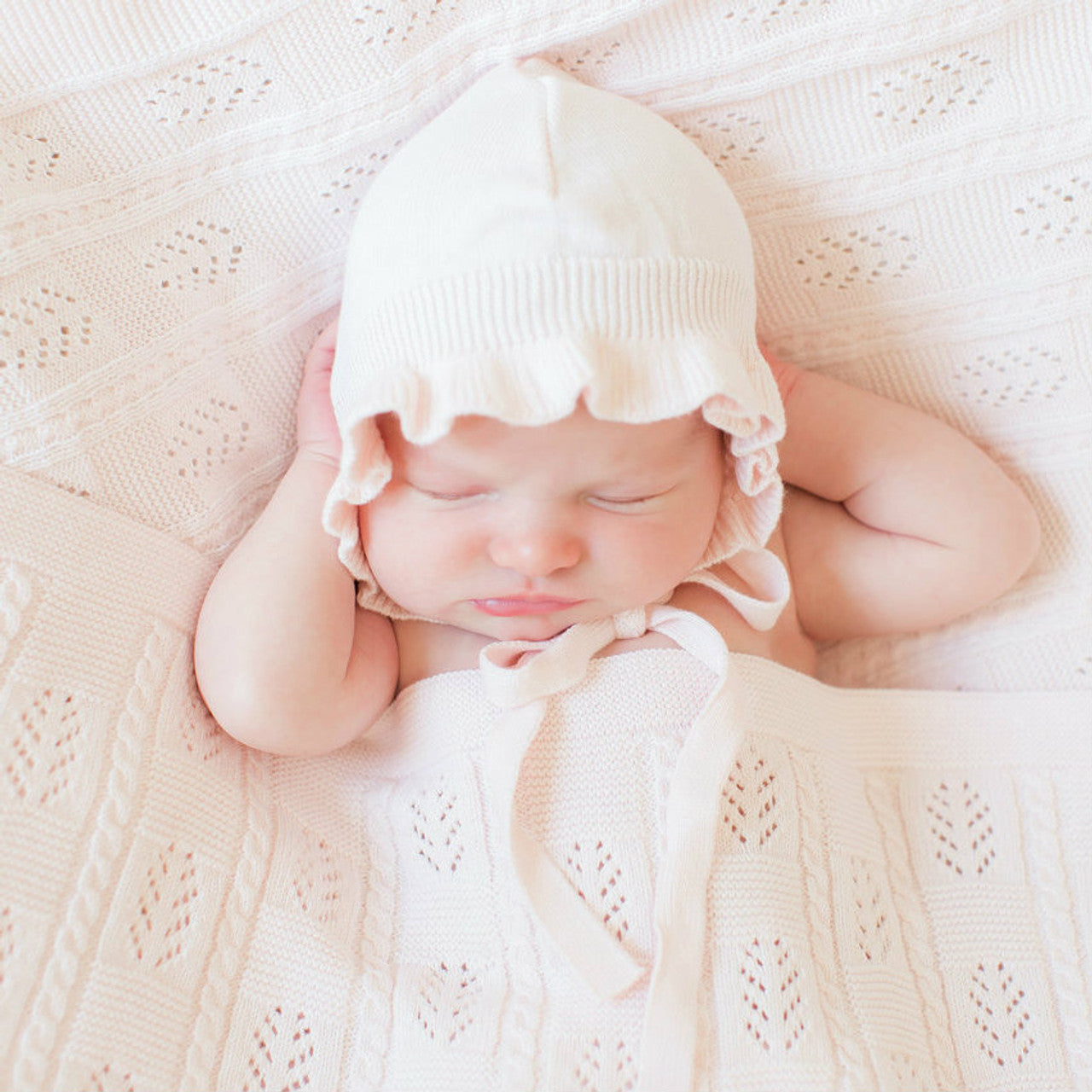 Cable Pointelle Knit Blanket