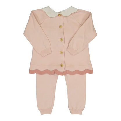 Scalloped Contrast Trim Knit Set