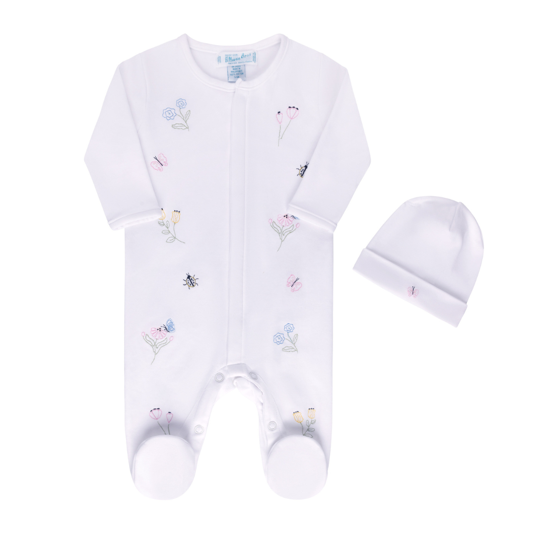 Garden Embroidered Cotton Romper w/Hat