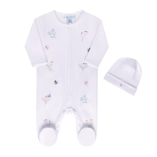 Garden Embroidered Cotton Romper w/Hat