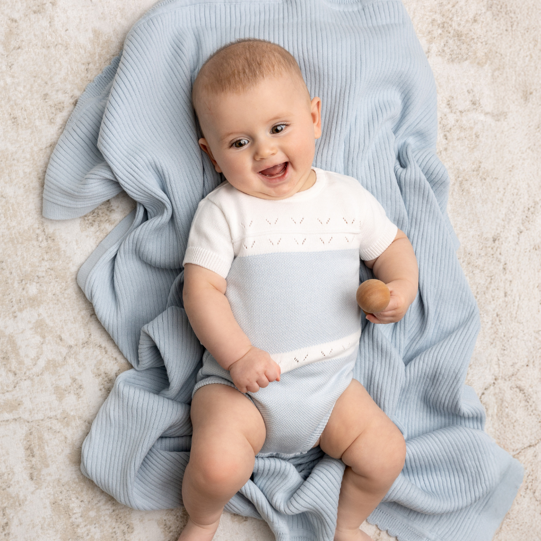 Boys Pointelle Contrast Knit Romper