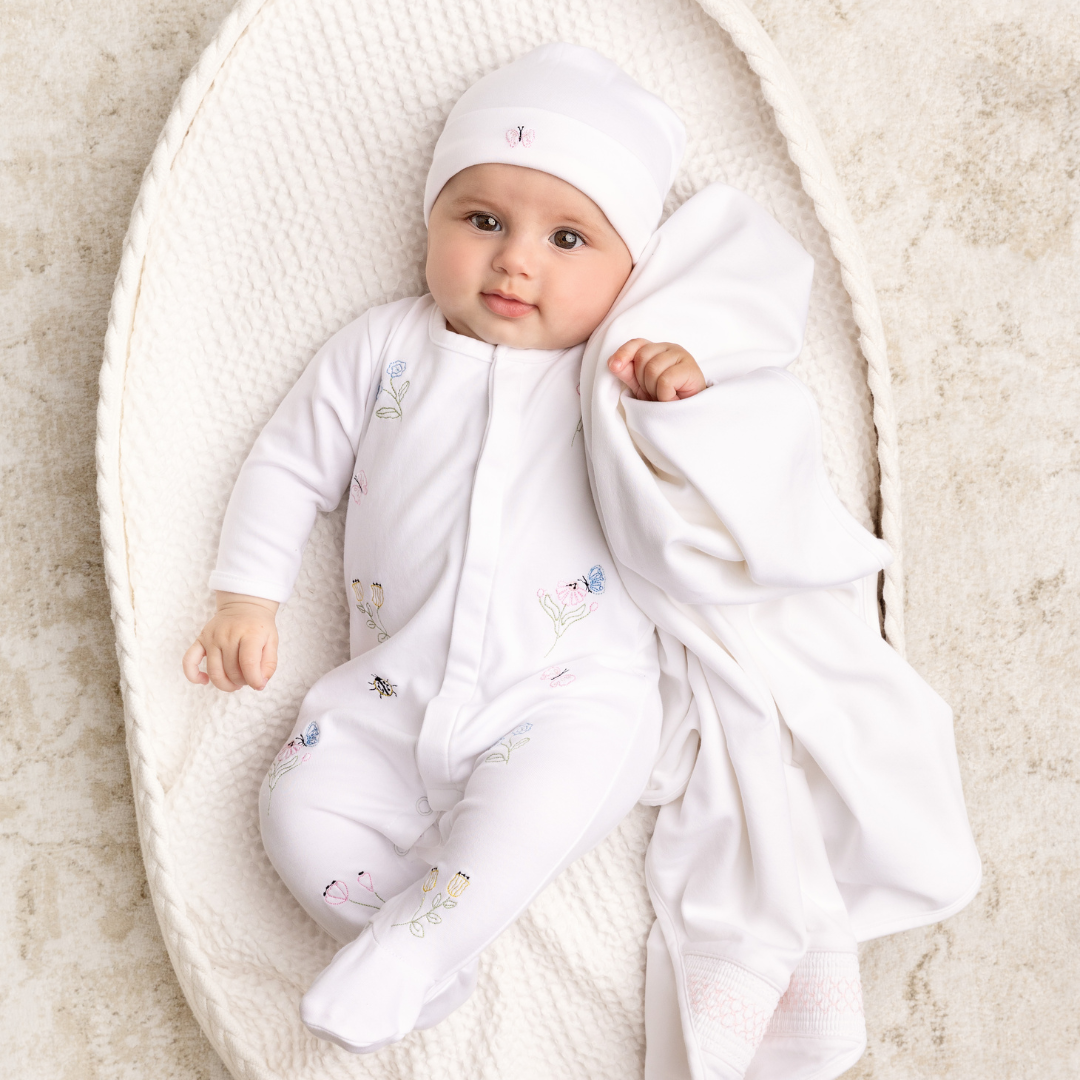 Garden Embroidered Cotton Romper w/Hat
