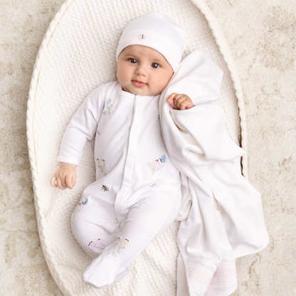 Garden Embroidered Cotton Romper w/Hat