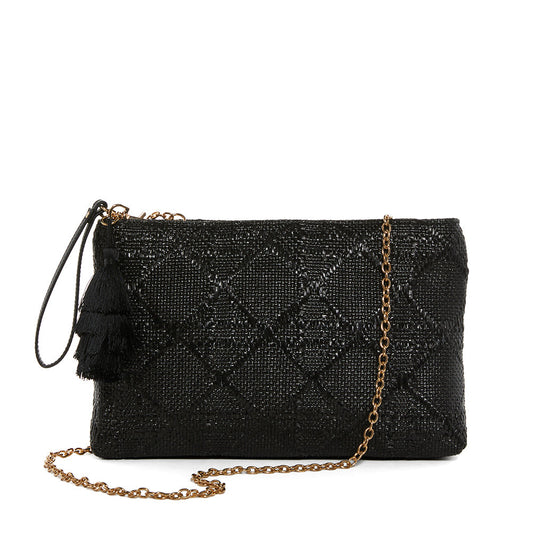 LUXE BALI STRAW - ISLAND CLUTCH - CANE MIDNIGHT