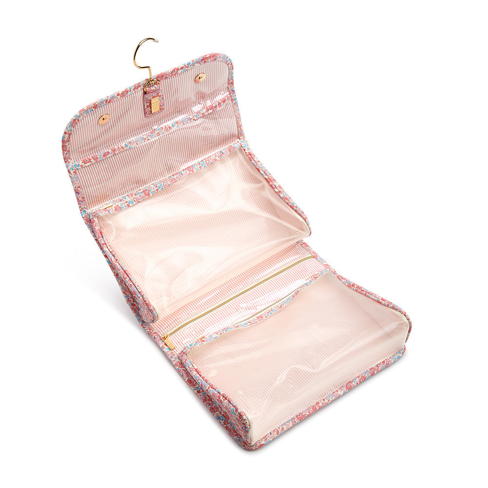 LUXE Hanging Toiletry Case MARSEILLE with Pink Pinstripe Liner