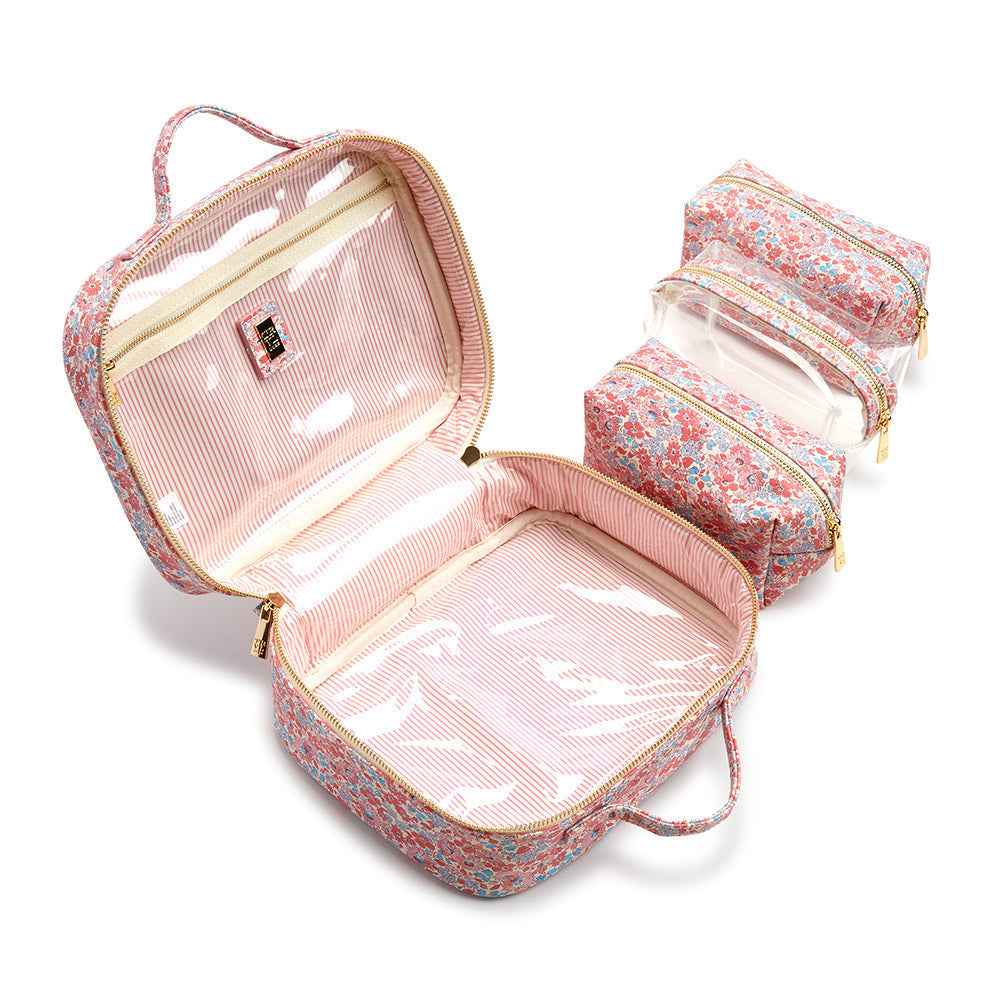 LUXE TRVL2 Cosmetic Toiletry Case - MARSEILLE with Pink Pinstripe Liner