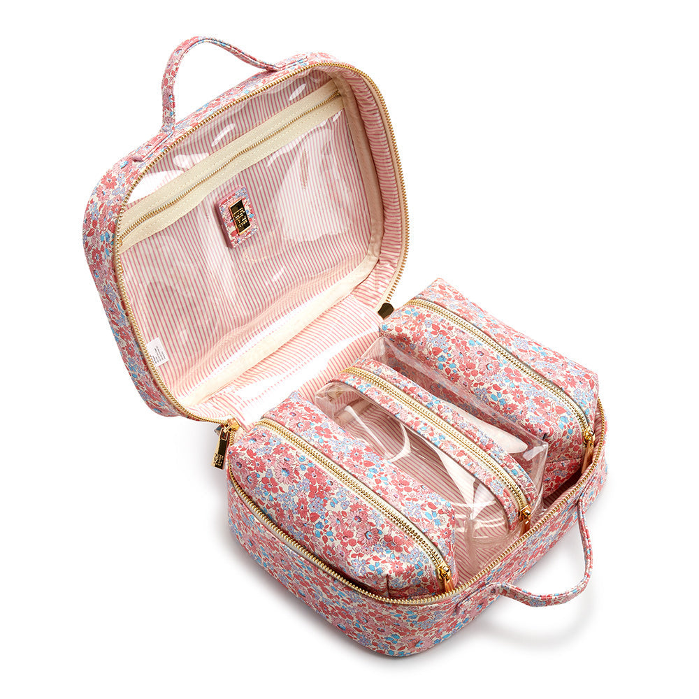 LUXE TRVL2 Cosmetic Toiletry Case - MARSEILLE with Pink Pinstripe Liner