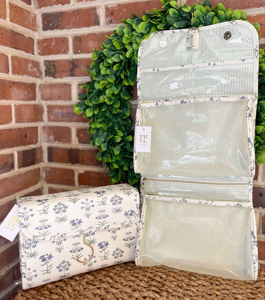 LUXE Hanging Toiletry case PROVENCE with Green Pinstripe Liner